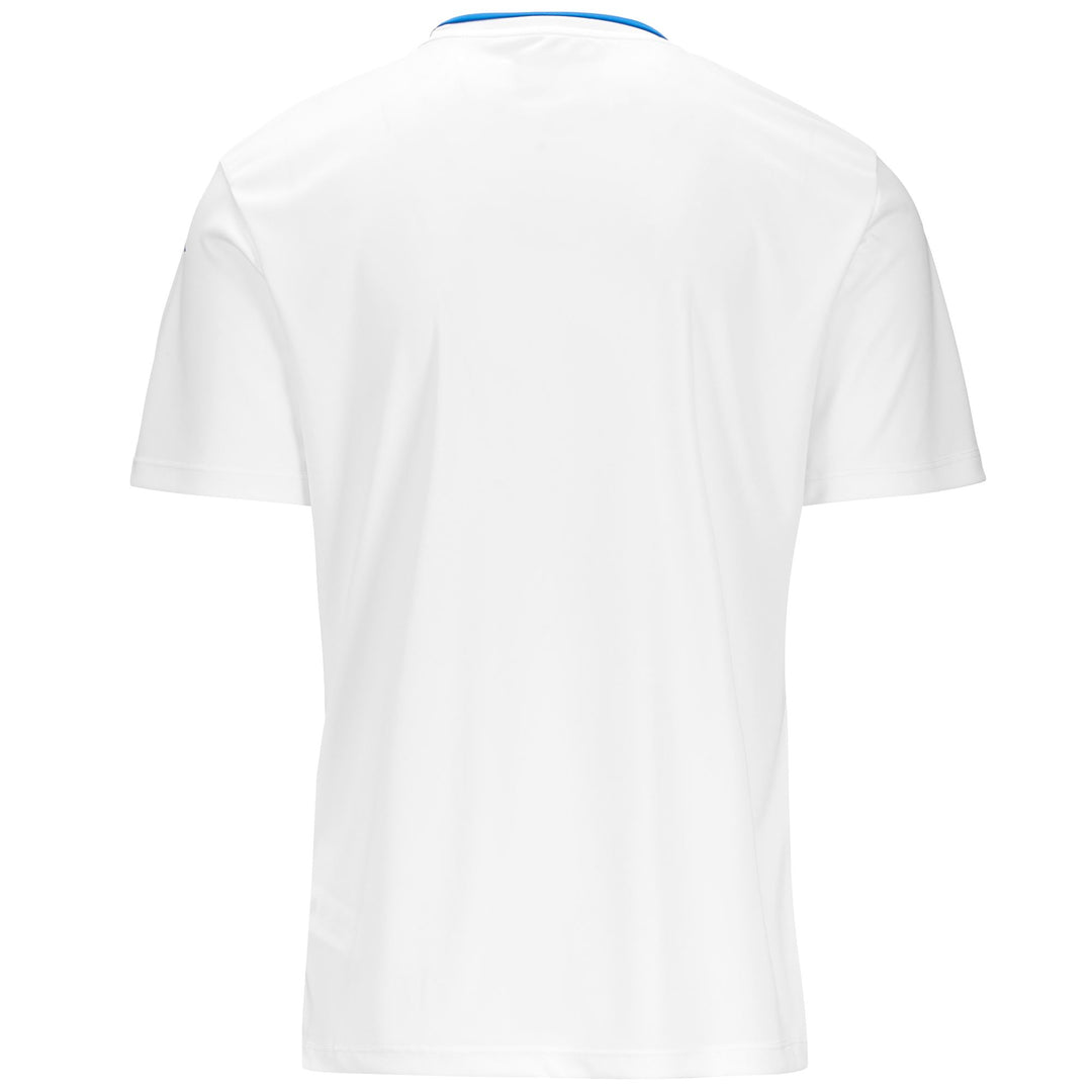 Active Jerseys Man KAPPA4FOOTBALL BUGO Shirt WHITE - BLUE SAPPHIRE Dressed Side (jpg Rgb)		