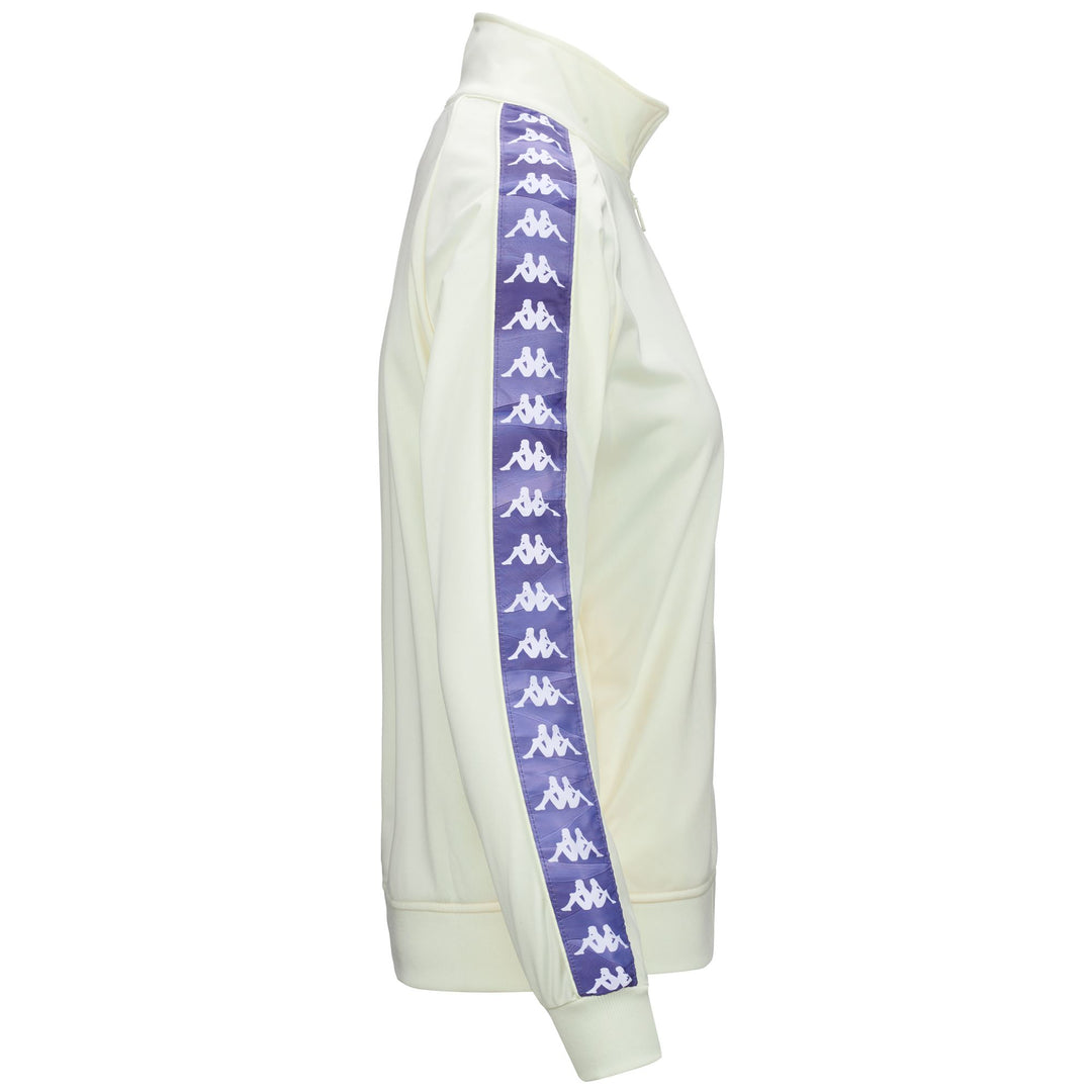 Fleece Woman 222 BANDA WANNISTON GRAPHIKTAPE Jacket WHITE CREAM-VIOLET GRAPHIK Dressed Front (jpg Rgb)	