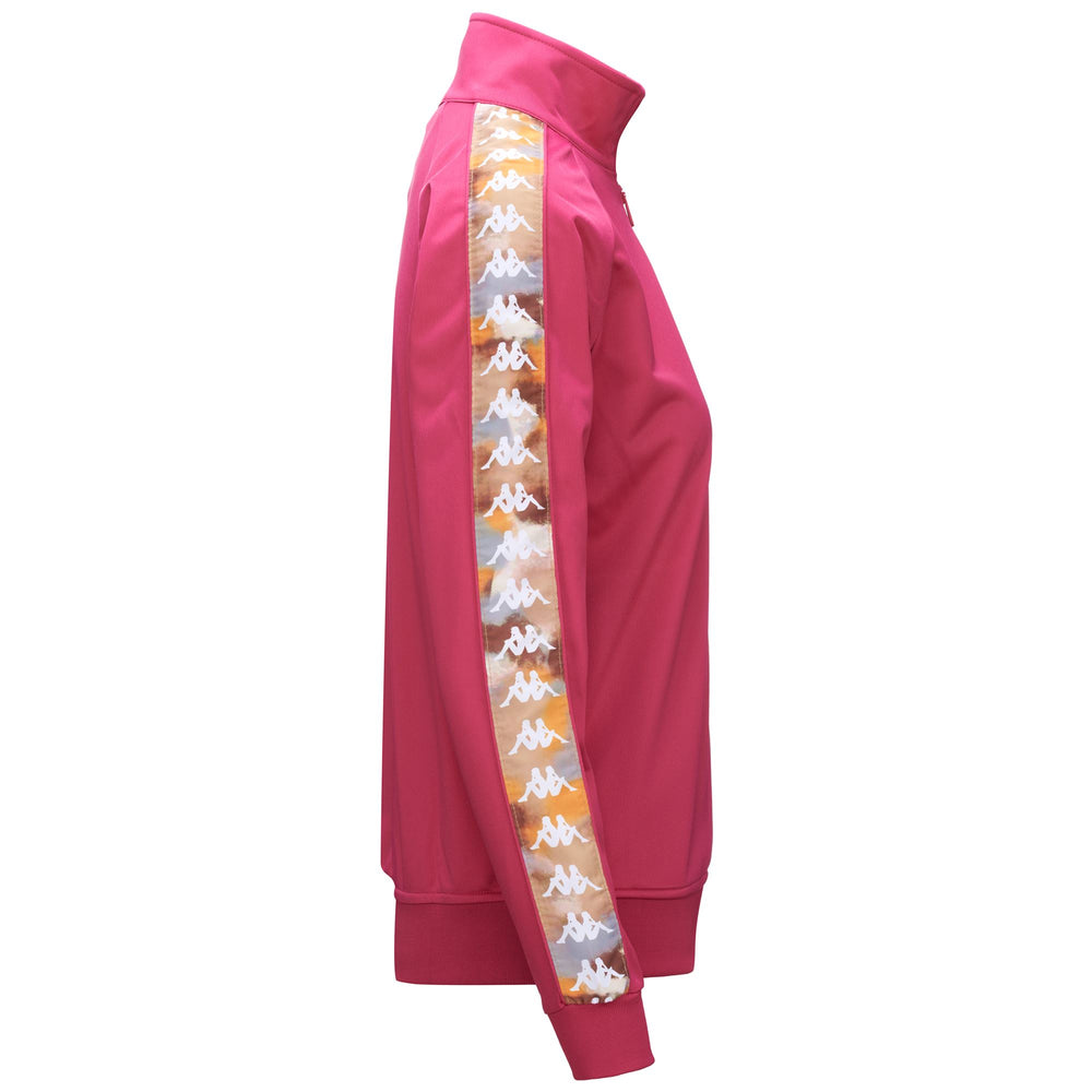 Fleece Woman 222 BANDA WANNISTON GRAPHIKTAPE Jacket FUCHSIA BRIGHT ROSE-WHITE-BEIGE Dressed Front (jpg Rgb)	