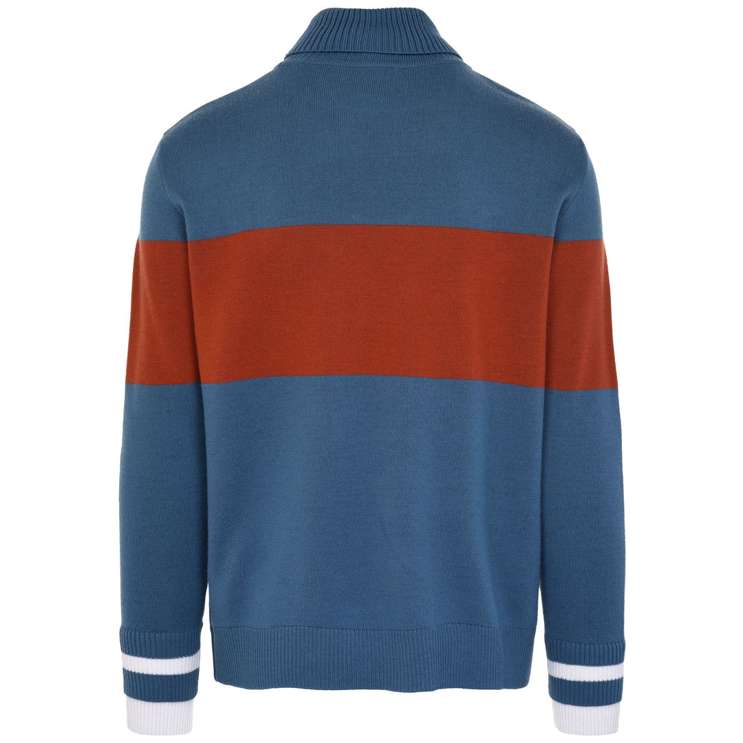 KNITWEAR Unisex EROI KNIT CORTINA Jumper BLUE STONE-BROWN RUST-TURQUOISE-WHITE Dressed Front (jpg Rgb)	