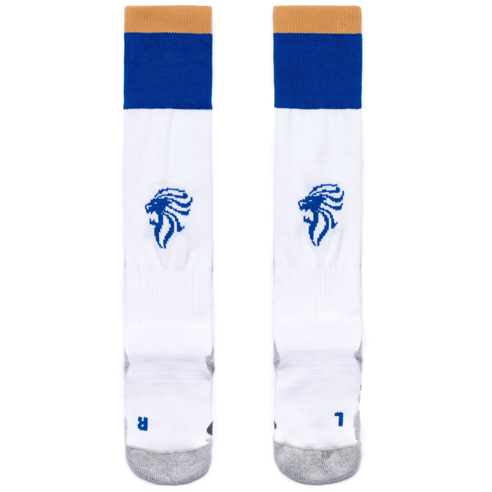 Socks Man KOMBAT SPARK PRO BRESCIA 1PACK Knee High Sock WHITE - BLUE IMPERIAL Dressed Front (jpg Rgb)	