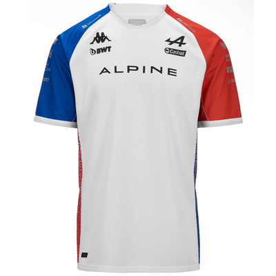 Active Jerseys Man KOMBAT OCON ALPINE F1 Shirt WHITE - BLUE ROYAL MARINE - ORANGE REDDISH Photo (jpg Rgb)			