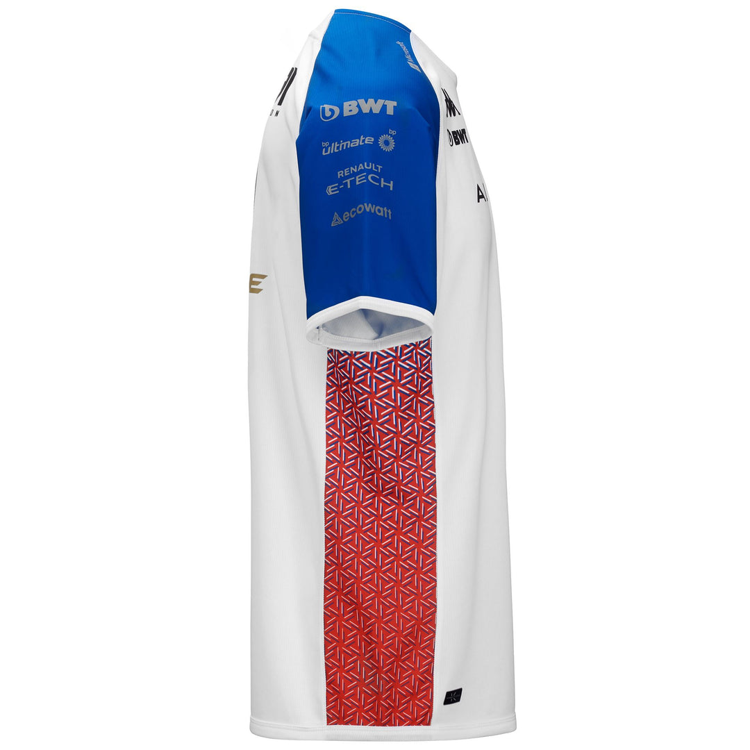 Active Jerseys Man KOMBAT OCON ALPINE F1 Shirt WHITE - BLUE ROYAL MARINE - ORANGE REDDISH Dressed Back (jpg Rgb)		