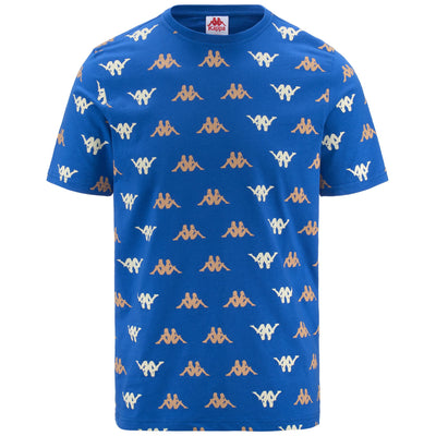 T-ShirtsTop Man AUTHENTIC FOOL ORGANIC T-Shirt BLUE ROYAL-BEIGE CAMEL-WHITE ANTIQUE Photo (jpg Rgb)			